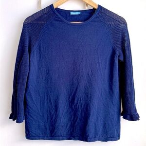 J. McLaughlin Royal Blue Mesh Sheer Sleeve Ruffle Trim Blouse XS